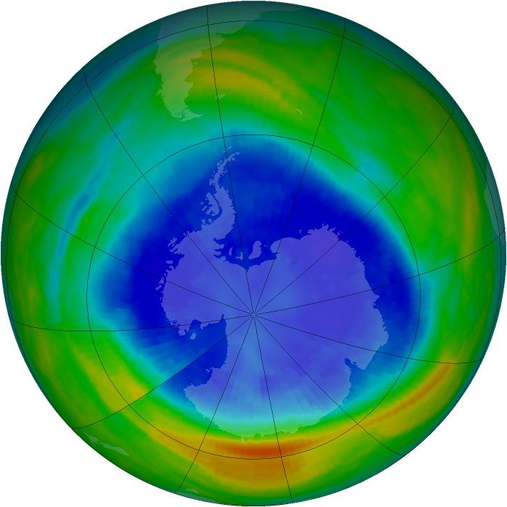 Antarctic ozone map for 11 September 1990